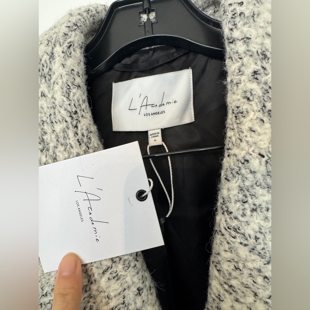 Alaiya Coat L’Academie Wool Black and White Long Coat Size Small - Picture 5 of 7